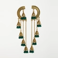 Vintage goldene indische Jhumka-Ohrringe mit grünen Perlen und langen Glockenanhängern - Gold mit Grün (EA116)