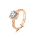 Makroaufnahme von roségoldenem Halo-Ring mit Zirkonia und verstellbarem Band - Einstellbar Offen / Roségold