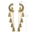 Detaillierte Ansicht indischer Jhumka-Ohrringe mit langen Legierungsquasten und Glocken - Silber mit Gold (EA116)
