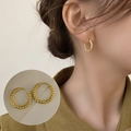 Textured gold hoop earrings with diamond-cut geometric surface pattern for women - Gold Rhombus Textured Hoop (ED1285-2)
