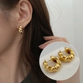 Chic golden twisted rope hoop earrings with minimalist textured design for women - Gold Twisted Hoop (ED1517-2)