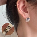 Silver square stud earrings with purple gemstone and Lucky engraving in minimal style - Purple Gemstone Lucky Style (ED1655-1)