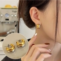 Minimalist square C-shaped earrings with unique gold and silver two-tone metal finish - Gold Silver Two-Tone C-Hoops (ED2191)
