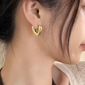 Minimalist thick gold U-shaped hoop earrings with a polished finish worn on ear - Gold Thick U-Shape Style (ED1922-2)