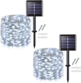 Solar outdoor copper wire light set with cold white LED and mounting accessories - 22m 200 LEDs-USB with Remote / Cool White