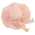 Summer pink wide brim straw sun hat with decorative large fabric bow for beach vacation - M (56-58cm) / Pink (Linen Streamer)