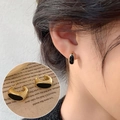 Minimalist thick gold chunky hoop earrings with oval black onyx inlay stones - Gold Black Oval Hoops (ED1736)