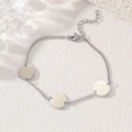 Polished stainless steel bracelet with three round charms and adjustable lobster clasp closure - Silver Triple Disc Bracelet