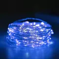 Solar powered copper wire string lights featuring bright blue LED beads for outdoor decor - 7m 50 LEDs-USB with Remote / Blue