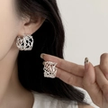 Minimalist silver bird nest hollow earrings with creative irregular wire design for women - Silver Messy Wire Nest Earrings (ED2543)