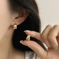 Golden square hoop earrings with irregular lava texture and shimmering zircon stones - Gold Irregular Lava Texture Earrings (ED2541-2)