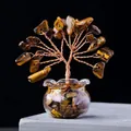 Tiger's eye gemstone money tree with copper wire branches in a glass jar ornament - 18 Crystals Tiger Eye (Mini Fish Tank)