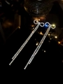 Sparkling light blue rhinestone bow drop earrings with long tassels on black background - Bow Combination / Gold(DTE1816359GL)