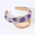 Padded sponge headband with sparkling purple rhinestone hearts and silver crystals - White Purple Heart