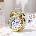 Klassieke 3-inch gouden metalen dubbele bellenwekker met stil kwartsuurwerk voor nachtkastje - Goud