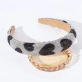 Luxe rhinestone heart headband with black and white cow print and sponge padded lift - Black White Heart (Cow Print)