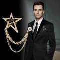 Men's gold pentagram skull brooch with rhinestones and tassel chains for suits - Gold Pentagram Skull
