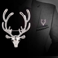 Silver reindeer lapel pin for men's suits with sparkling rhinestones and elegant design - Silver