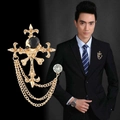 Gold lapel pin for men with gothic cross skull design and elegant tassel chains - Gold Cross Skull