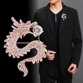 Rose gold dragon brooch with crystal rhinestones and tassel detail for men's suits - Gold Dragon with White Diamonds