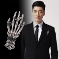 Silver skeleton hand brooch with black gemstones and crystals for men's suits - Antique Silver Hand Bone