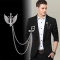 Silver sword with wings and heart tassel brooch pin with music note for men suit - Silver Winged Note