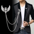 Silver gothic skull and wings suit brooch with tassels and rhinestone music note charm - Silver Skull Note