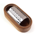 Stainless steel cheese grater with oval acacia wood storage box for food prep - Acacia Wood No-handle Style