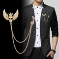 Golden skull and wings brooch with double layered chains and sparkling music note charm - Gold Wing Skull with Chain