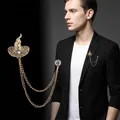 Golden witch hat brooch with crystal tassel chain for elegant suits and accessories - Antique Gold Hat