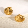 Elegant 14k gold plated stainless steel seashell stud earrings with textured finish - Textured Shell Stud Earrings - Gold