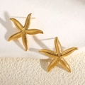 Textured starfish stud earrings in 14k gold-plated stainless steel for women - Starfish Stud Earrings-Gold