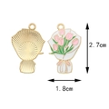 Pink tulip flower enamel charm pendant with golden finish for DIY jewelry making - Pink Tulip Bouquet