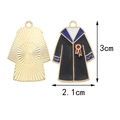 Black and blue enamel graduation gown pendant charm with gold sunburst texture back - Blue Academic Gown