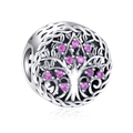 S925 sterling silver Tree of Life charm bead with pink zircon stones for DIY jewelry - Cherry Blossom Style (YKF107)