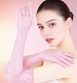 Pink rhinestone fishnet gloves long sleeve style with sparkling silver crystals - One Size / Light Pink Fingerless Rhinestone