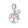 S925 silver tree of life charm with rose gold trunk and small Family engraved tag - Family Tree Style (YD0022)