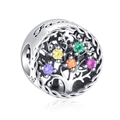 S925 sterling silver Family Tree charm with colorful cubic zirconia and engraving - Lotus Style (YKF104)