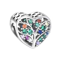S925 sterling silver heart charm with colorful zircon family tree of life engraving - Heart Flower Style (YKF105)