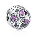 S925 sterling silver family tree charm featuring pink gemstones and filigree detailing - Rose Style (YKF108)