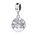 S925 sterling silver tree of life charm with purple zircon stones for DIY bracelets - Sunflower Style (YKF111)