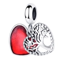 S925 silver family tree charm with red enamel heart pendant for charm bracelets - Heart Vine Style (YKF152)