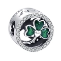 S925 sterling silver lucky clover charm with green enamel and sparkling crystals - Butterfly Flower Style (YKF165)