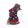 Knitted star pattern pet sweater with red pom-pom hood for small dogs in winter - XS / Hooded Star Blue Red (MYD44)