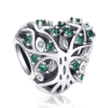 S925 sterling silver heart charm with green crystal tree of life design for bracelets - Pave Colorful Stone Style (YKF184)