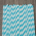 Eco-friendly light blue and white spiral paper straws for summer beach and pool parties - Blue and White Striped Paper Straws (Small)