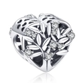S925 sterling silver heart charm featuring family tree design and sparkling clear zircons - Iris Enamel Style (YKF185)