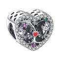S925 silver heart charm with Tree of Life, colorful zircons and red enamel heart - Purple Iris Style (YKF188)