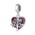 S925 sterling silver family tree charm with red enamel heart and sparkling zirconias - Blue Flower Style (YKF212)