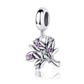 Polished S925 sterling silver family tree charm with pink and purple zircon stones - Green Four-Leaf Clover Style (YKF235)
